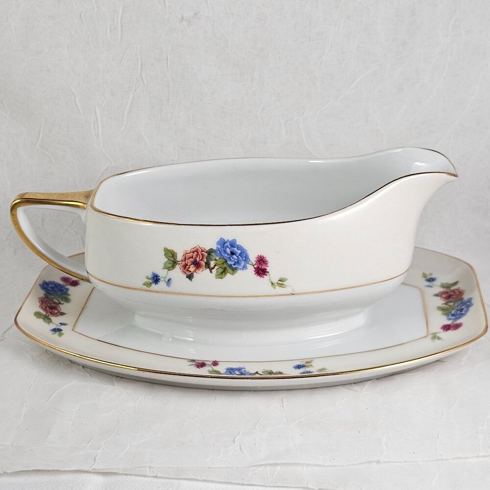Edelstein Bavaria Porcelain Sauce Gravy Server Underplate floral ivory banded - Picture 6 of 9